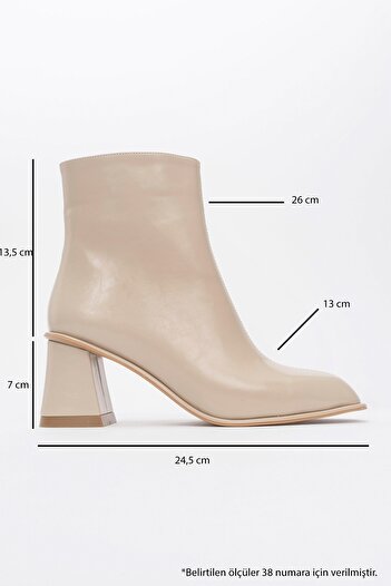 LuviShoes ALBA Bej Cilt Kadın Kalın Topuklu Bot