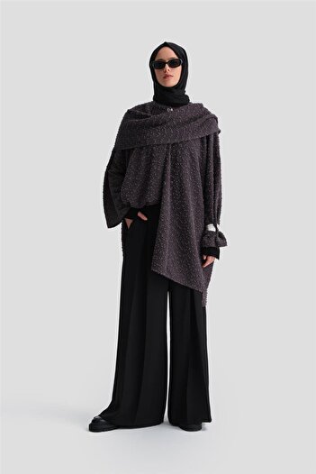 Armine Pullu Kumaşlı Asimetrik Hırka 24k5607 Antrasit