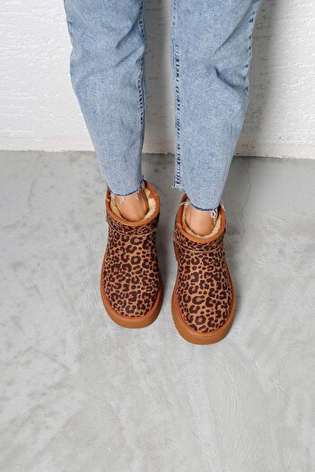 Beyond Γυναικείες σουέτ μπότες με ψηλό τακούνι Tan Leopard - Ultra Mini, 5 cm Byndum04