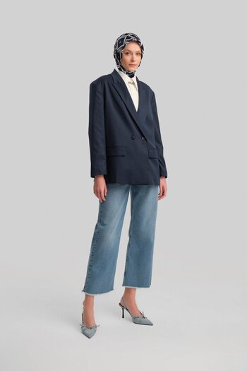 Armine Navy Blue Double Button Jacket - ORT5418