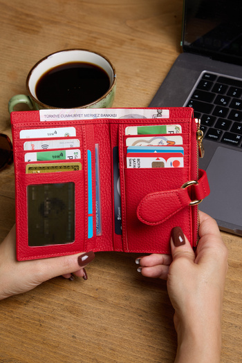 REWİNA 9735 Genuine Leather Women's Wallet Portfolio with Special Design Accessories