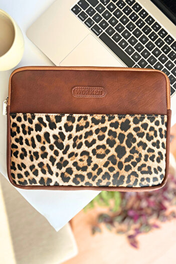 worken 11-11.5 Inch Tablet Case - Water and Impact Protection, Leopard Print Vegan Leather Tan