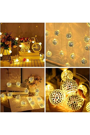 ENASHOP Dekoratif Led Işık 2 Metre Mini Disko Topu Süsleme Pilli 10 lu Led