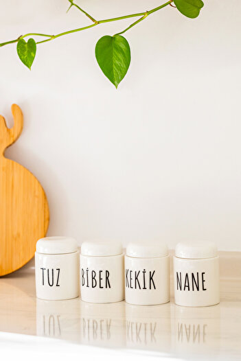 GUNES ZUCCACIYE Mien Porcelain 4-Piece Mini Size Jar and Spice Holder 400 ml