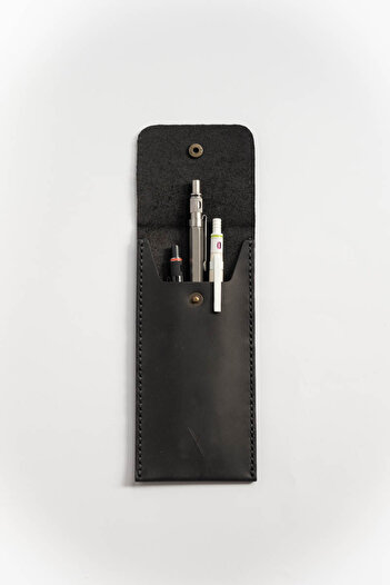 minimal X design Minimal X Leather Pen Holder - Black Crazy - Real Leather & Handmade - Minimalist Design