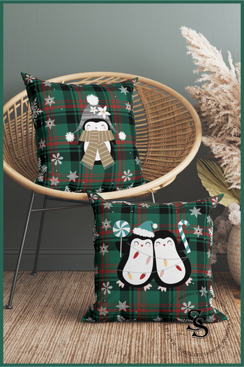 SasoHome Merry Christmas New Year Patterned Digital Printed Throw Pillow Cover