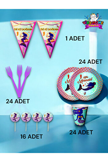 VibeHome Mermaid Themed Eco Set for 24 - Birthday Party and Fun Events
