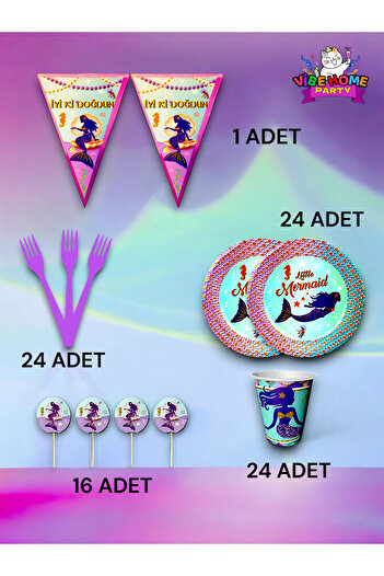 VibeHome Mermaid Themed Eco Set for 24 - Birthday Party and Fun Events
