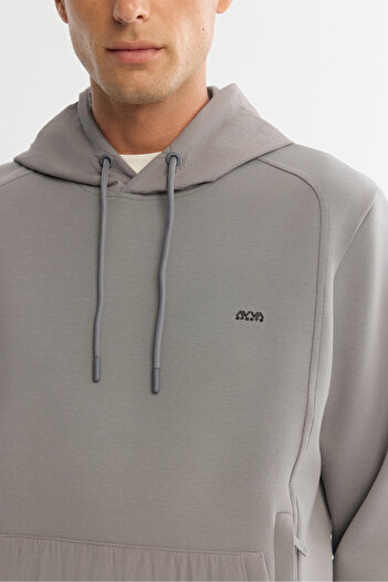 Avva Men's Gray Hooded Printed Elastane Regular Fit Sweatshirt A42Y1262
