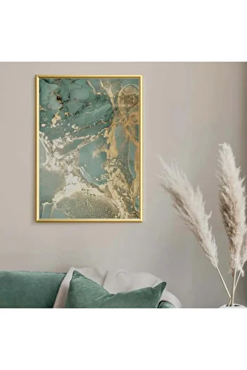 Linacci Single Gold Metal Framed Green Pattern Poster Glass Painting Set