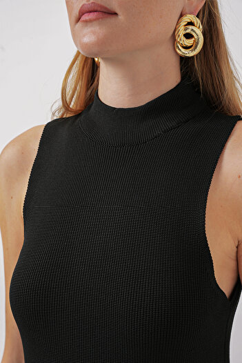 Bigdart 15906 Μίνι Πλεκτό Φόρεμα Zero Sleeve - Μαύρο