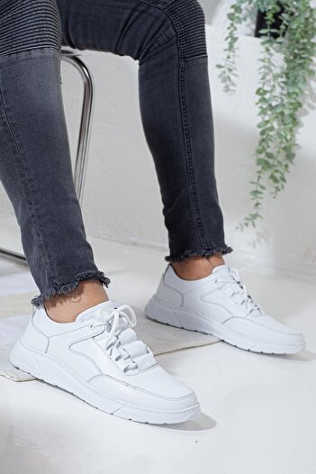 Dilimler Ayakkabı Genuine Leather Lace-Up White Men's Casual Shoes