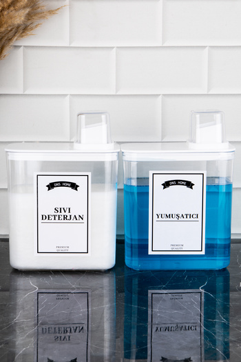 DNS HOME 2200ml Detergent Set - 2 Storage Containers with Scale Liquid and Softener Label