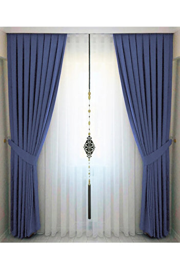 BD beyaz dokuma High Quality Indigo Blue Single Winged Pleated Velvety Background Curtain