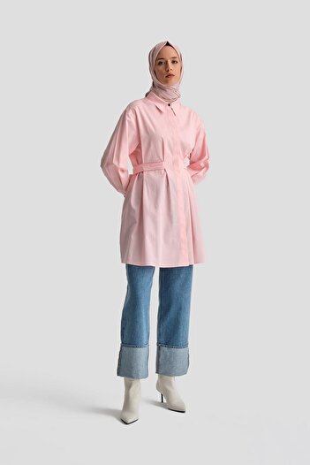 Armine Fiyonklu Naturel Kumaşlı Tunik 24k4300 Pembe