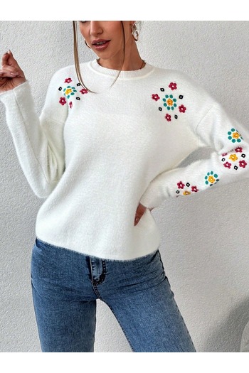 sportiness Women's Embroidery Floral Print Knitwear Sweater