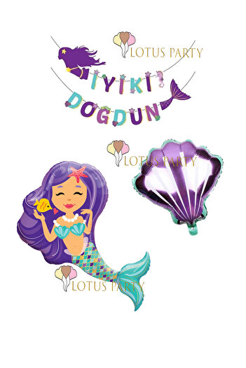 LOTUS PARTY Mermaid Themed Mini Party Set - Seashell Foil Mermaid Foil - Mermaid Banner