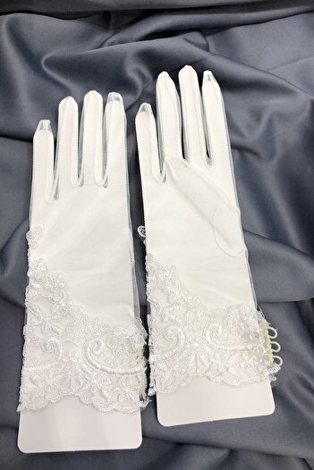 Hobigram White Guipure Lace Button Detail Bridal Gloves Costume Gloves – Party Gloves, Stylish Design – P
