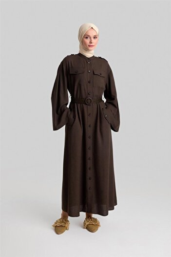 Armine Bitter Brown Straw Belt Dress - 24y9817