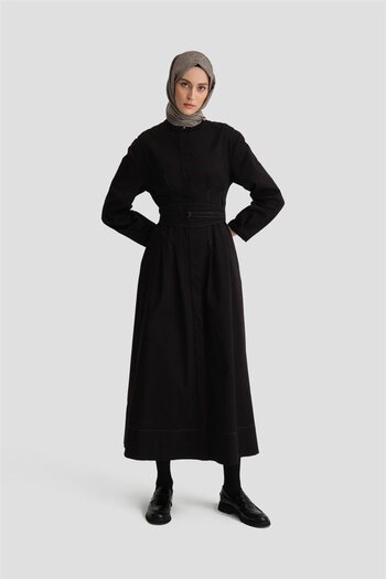 Armine Black Gabardine Dress - Belt Detail, Model 24K9915