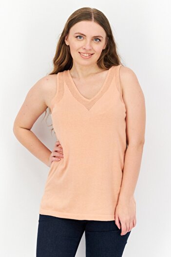 Anne Klein Women V-Neck Sleeveless Textured Tank Top, Peach