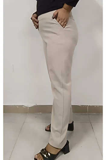 AKŞEN GİYİM LARGE SIZE ENINE NECK CLASSIC CUT TWO POCKET SCUBA CREPE FABRIC GRASSED MOTHER'S PANT