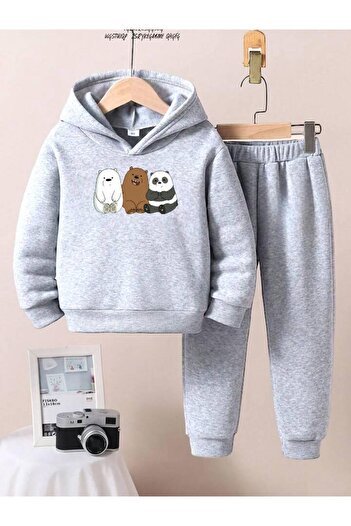 BENROMA 3 Bear Printed Unisex Oversize Kids Tracksuit Set