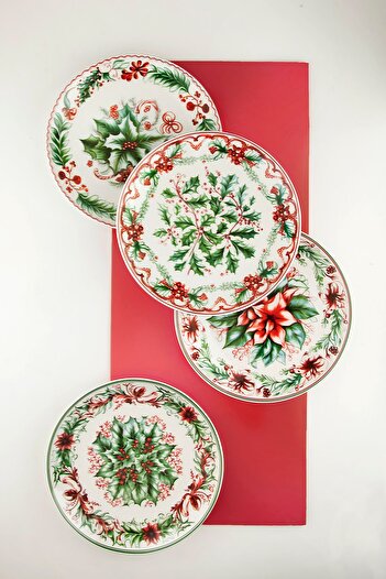Bursa Porselen Dekor Winterberry 4 Pieces Porcelain Serving Plates