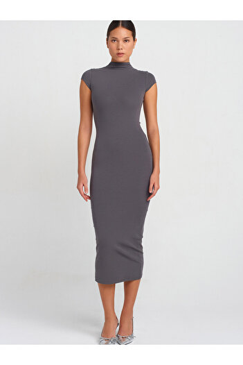 Dilvin 91296 Smoked Stand Collar Midi φόρεμα