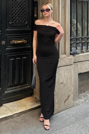 Swist Černé dámské midi šaty Madonna s límcem