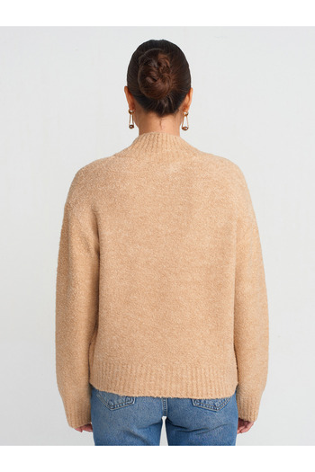 Dilvin 10661 Model V-Neck Beige Boucle Knitwear Sweater