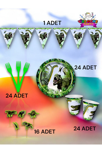 VibeHome Jurassic Themed Eco Set for 24 People - Birthday Party and Fun Events