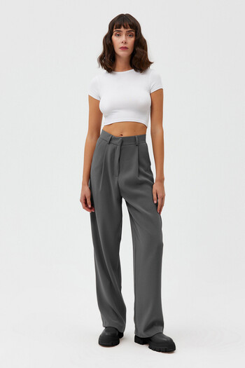 Açelya Okcu High Waist Wed Leg Palazzo Woven Women's Pants