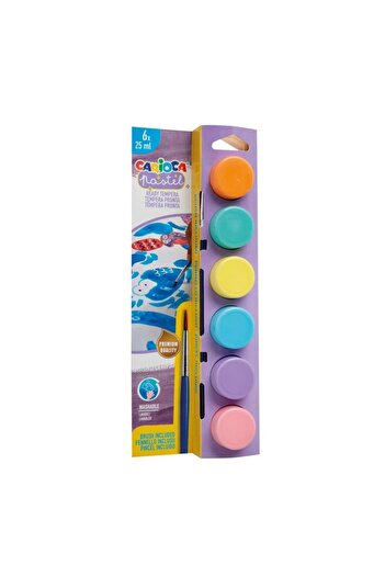 CARIOCA 40485 Tempera Pastel Renkler Fırçalı 25 ml Suluboya 6'lı