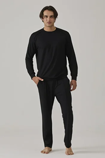 Pamuk & Pamuk Men's Black Ring Viscosa Two String Pjs Suit