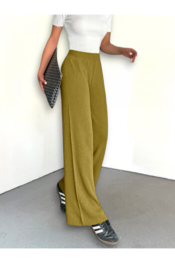 Modamorfo Ribbed Knitwear Trousers -Oil Green