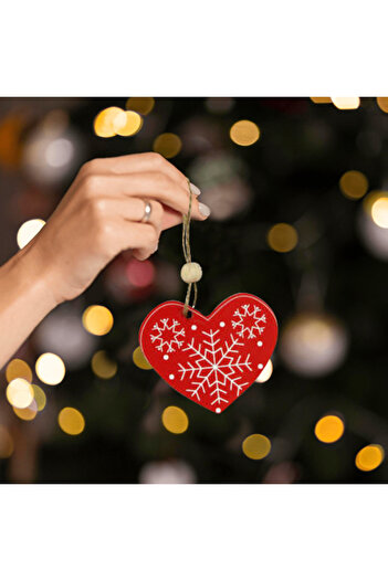 kidspartim Christmas Red 3-Piece Wooden Pine Tree Ornament Heart Model Set