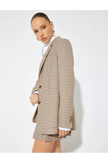 Koton 5Wak50076Pw 5D1 Hnědá vzorovaná dámská bunda Blazer