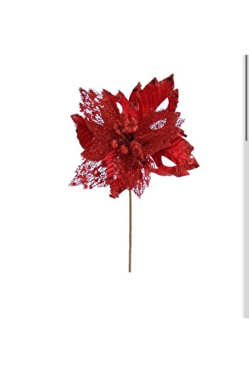 Ayd Home Christmas Red Poinsettia Single Branch Flower Glitter Sequin Christmas New Year Christmas