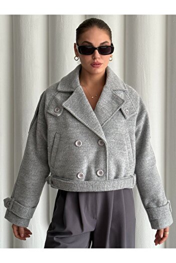 Laluvia Gray Short Belted Stamp Jacket - 9495
