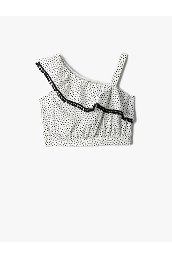 Koton Crop Top pe un umăr, cu volan, fără mâneci, bumbac cu buline
