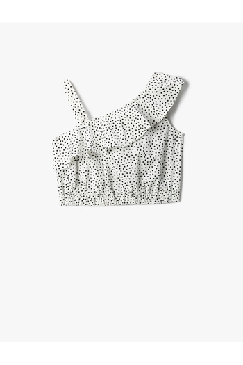 Koton Crop Top pe un umăr, cu volan, fără mâneci, bumbac cu buline