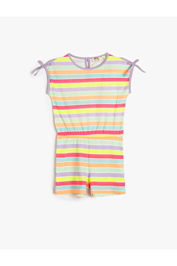 Koton Jumpsuit Short Sleeveless Bow Detailed Round Neck Cotton