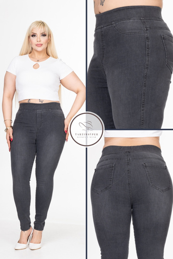 tarzımsüper Large Size Full Lycra Flexible Comfort Model Gathering Elastic Waist High Waist Leggings Jeans