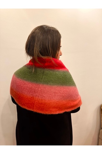 alsaccessories Κόκκινο-πράσινο τετράγωνο μοτίβο Boucle Puff Shawl - Μήκος 205x Πλάτος 40cm