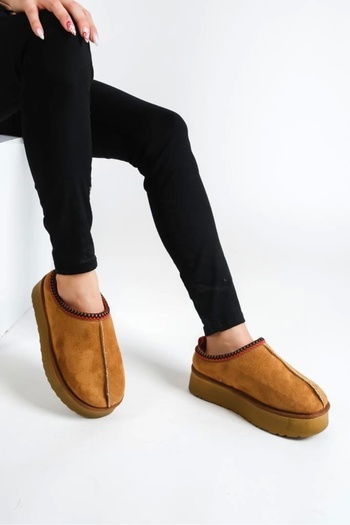 TOLİA Tazz Beige Suede Ankle Boots with Furry Inside Flat Sole Women's Shoes