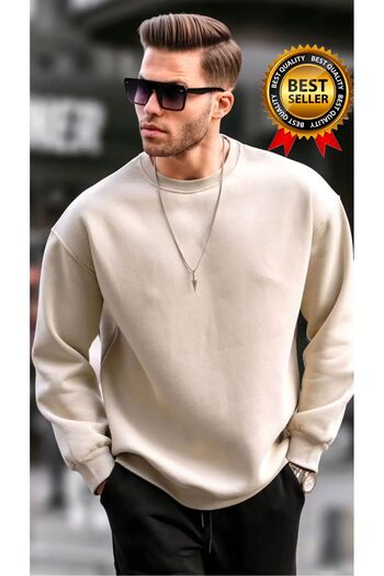 BRLKN Ανδρικό φούτερ με μπεζ λαιμόκοψη Oversize Rose Gold Basic TR4477