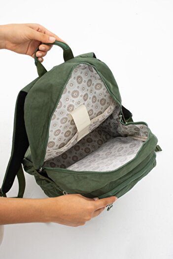DUOMİNO Crinkle Fabric Water Resistant Large Size Khaki Green Clinker Backpack/Laptop Travel School Bag