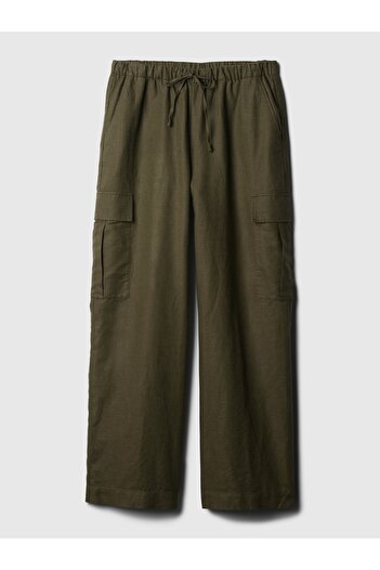 GAP Kadın Haki Keten Karışımlı Pull-On Kargo Pantolon