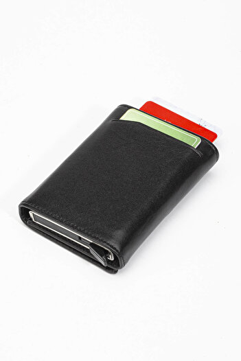 Deriza Black Genuine Leather - Wallet with Mechanism